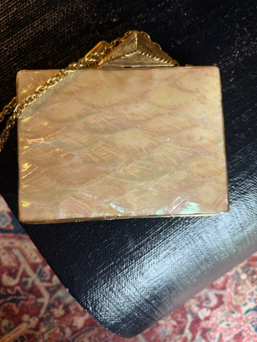 Iridescent Shell Effect Box Clutch with Gold Chain - Picture 11 of 12